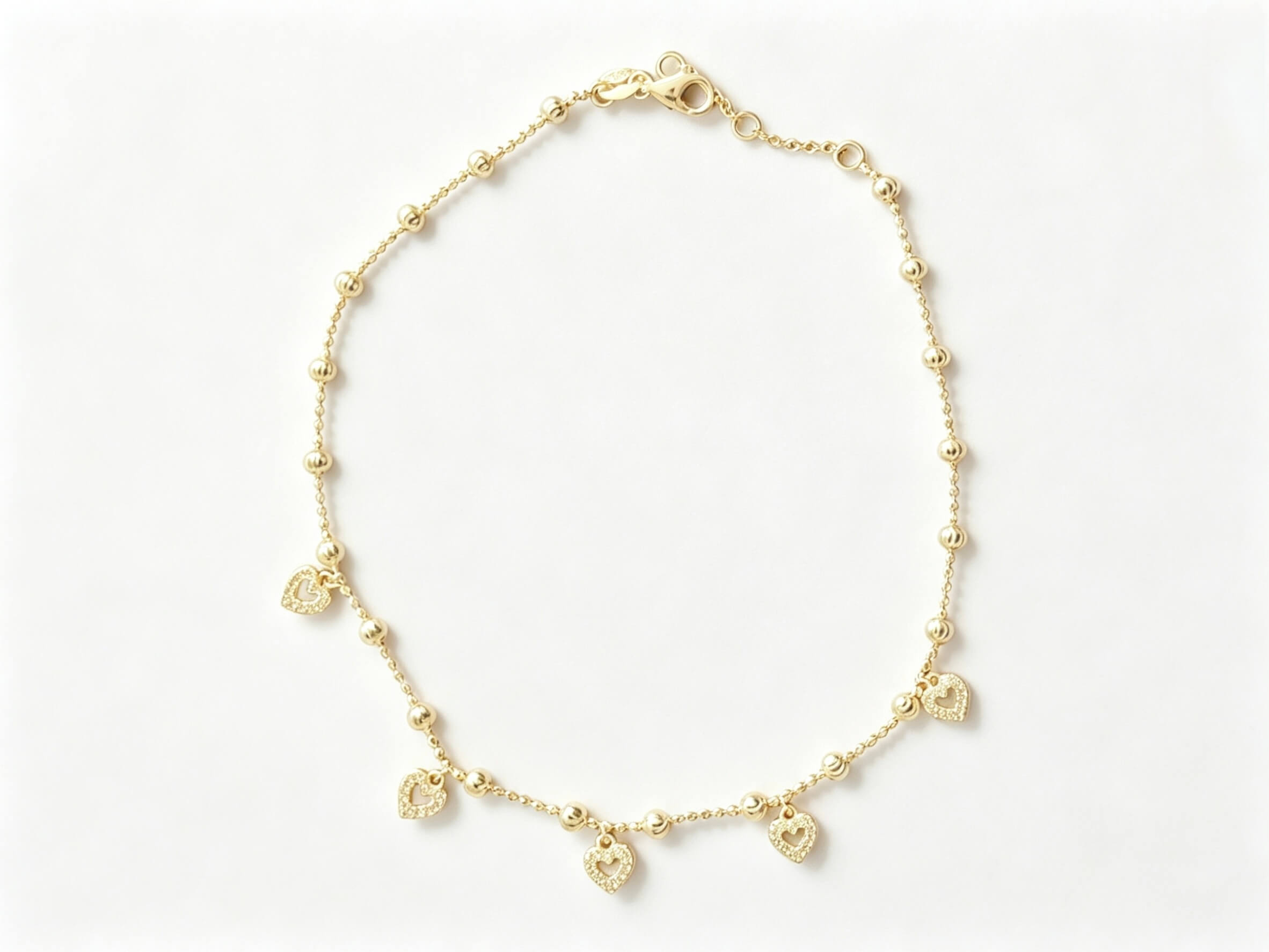 14K Gold-Plated Heart Zircon Beaded Anklet