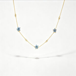 Three-Flower Five-Petal Blue Sapphire Choker Necklace