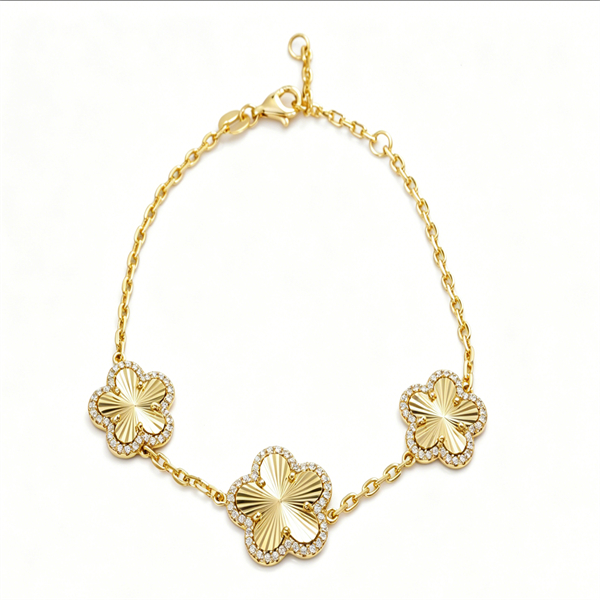 14K Gold-Plated Flower Pavé Zircon Bracelet - Image 3