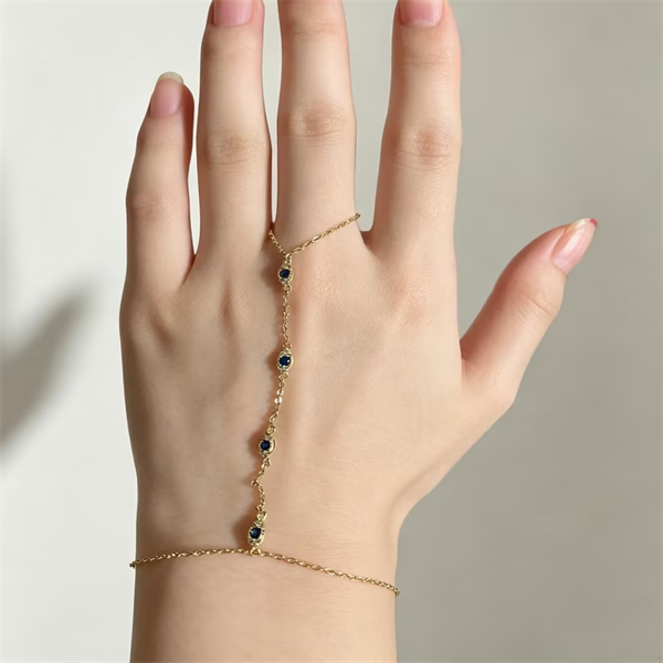 S925 Silver Gold-Plated Evil Eye Sapphire Hand Chain - Image 2