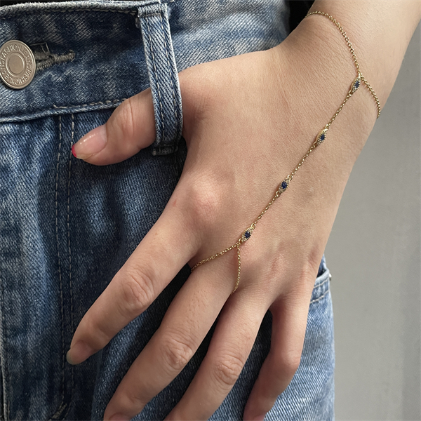 S925 Silver Gold-Plated Evil Eye Sapphire Hand Chain - Image 3