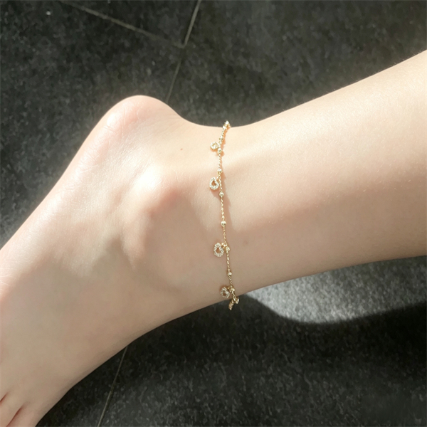 14K Gold-Plated Heart Zircon Beaded Anklet - Image 4