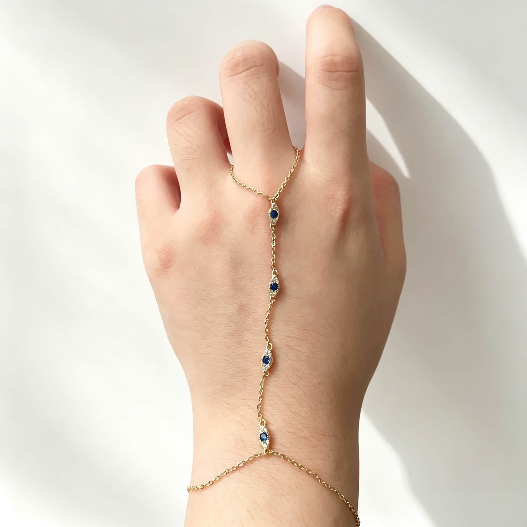 S925 Silver Gold-Plated Evil Eye Sapphire Hand Chain