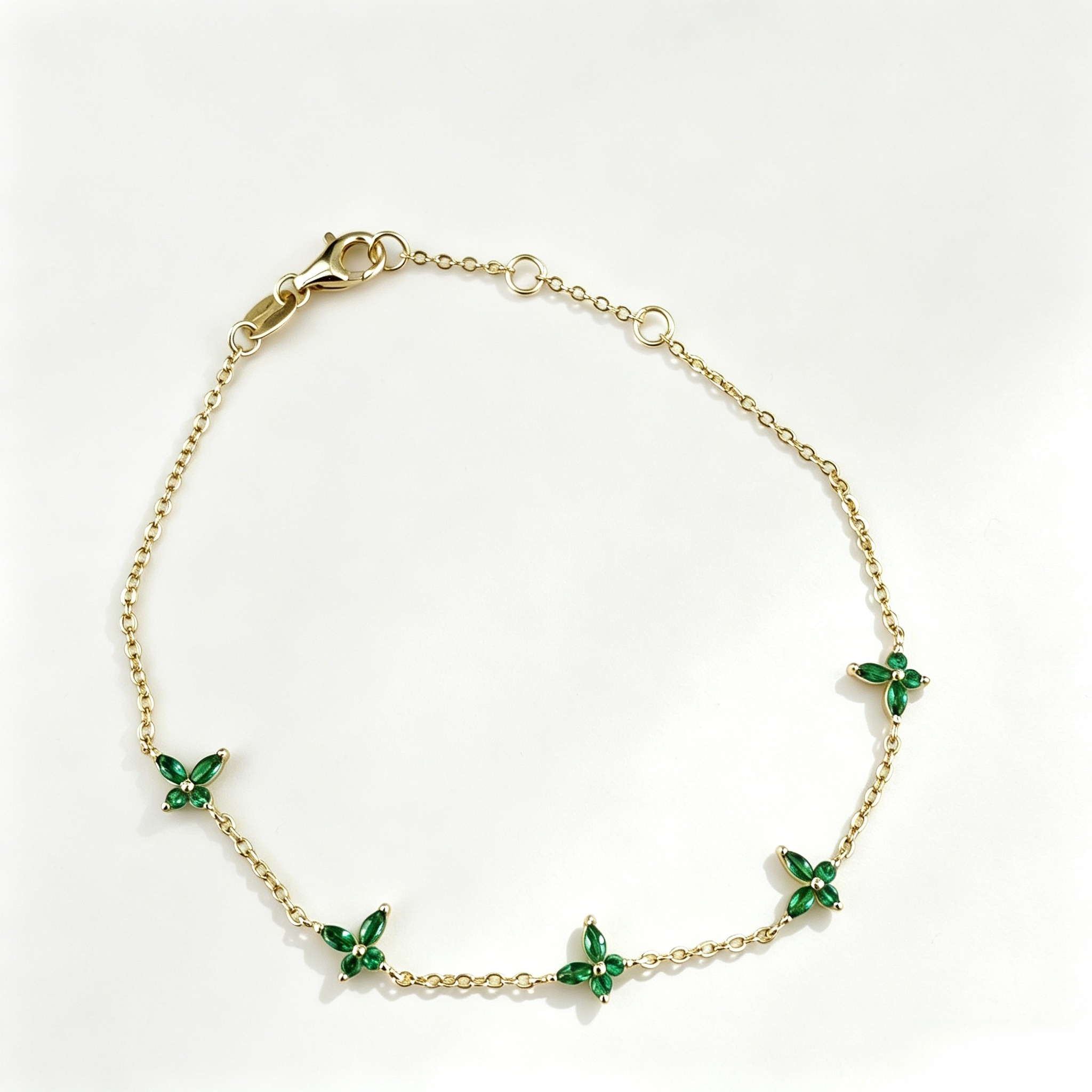S925 Silver Green Spinel Butterfly Bracelet