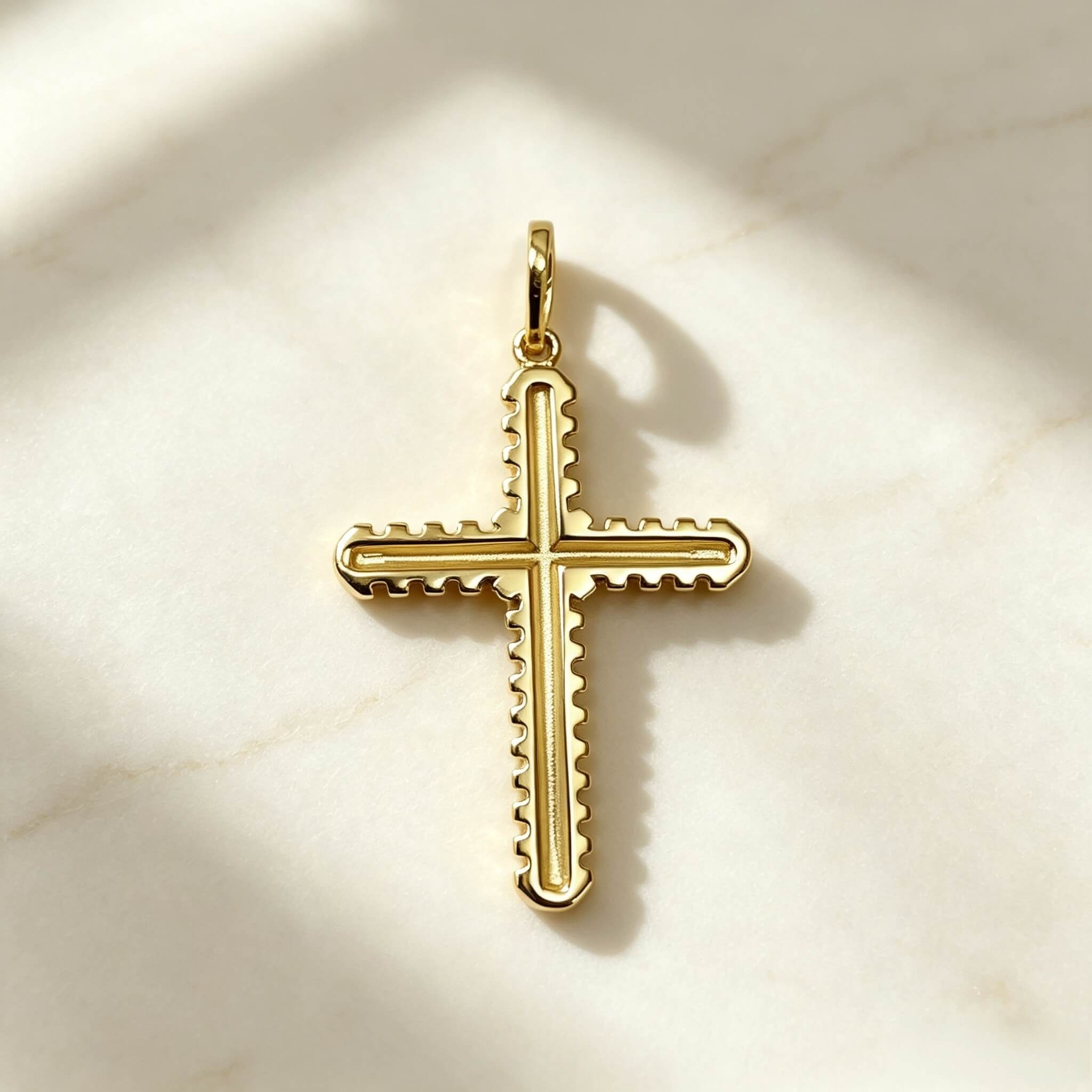 S925 Sterling Silver 14K Gold Plated Pave Zircon Cross Pendant Unisex Jewelry