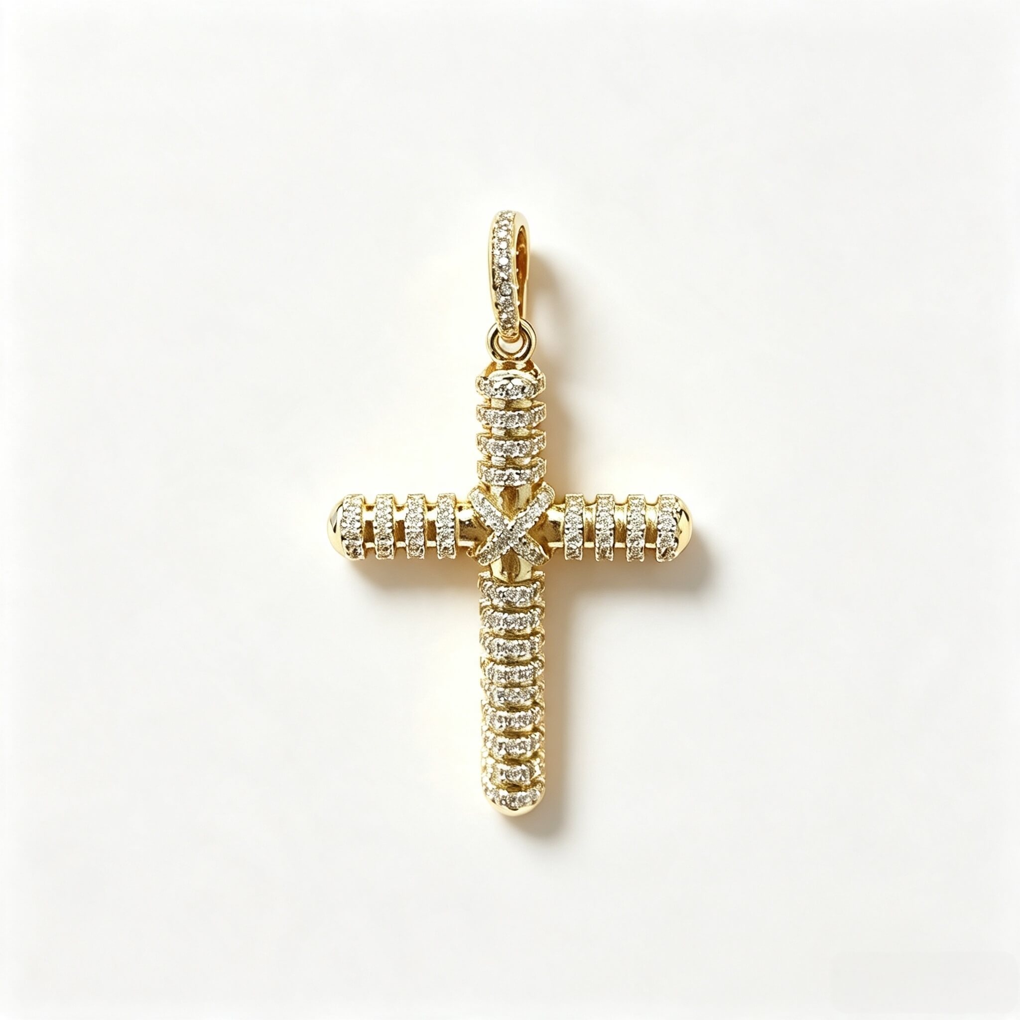 S925 Sterling Silver 14K Gold Plated Pave Zircon Cross Pendant Unisex Jewelry