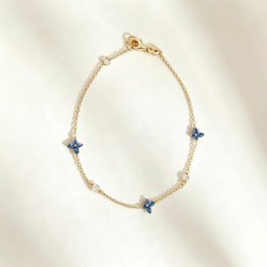 S925 sterling silver 14K gold plated blue spinel cubic zirconia butterfly bracelet