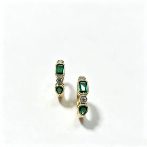S925 Sterling Silver Green Zircon Huggie Hoop Earrings vintage bezel set jewelry