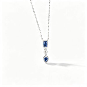 S925 sterling silver vintage blue cubic zirconia drop necklace