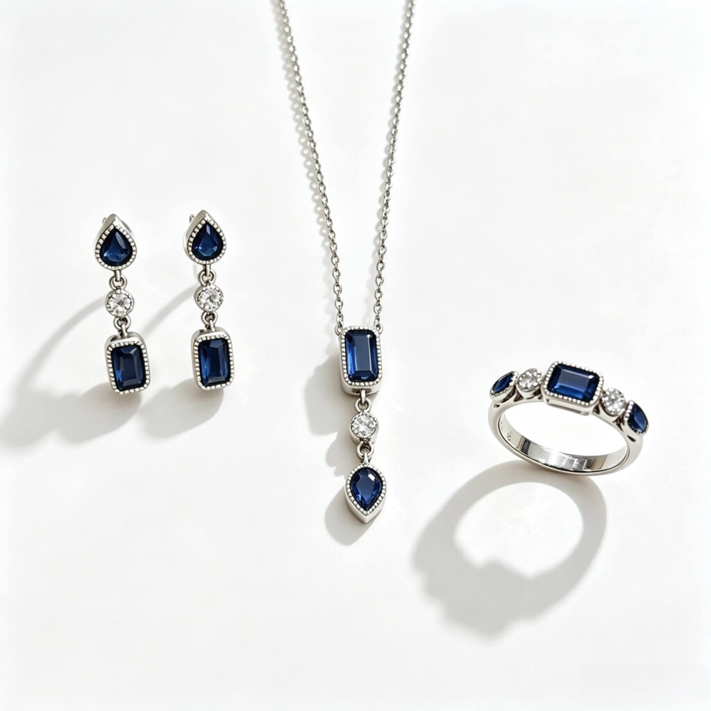 S925 sterling silver vintage blue cubic zirconia jewelry set