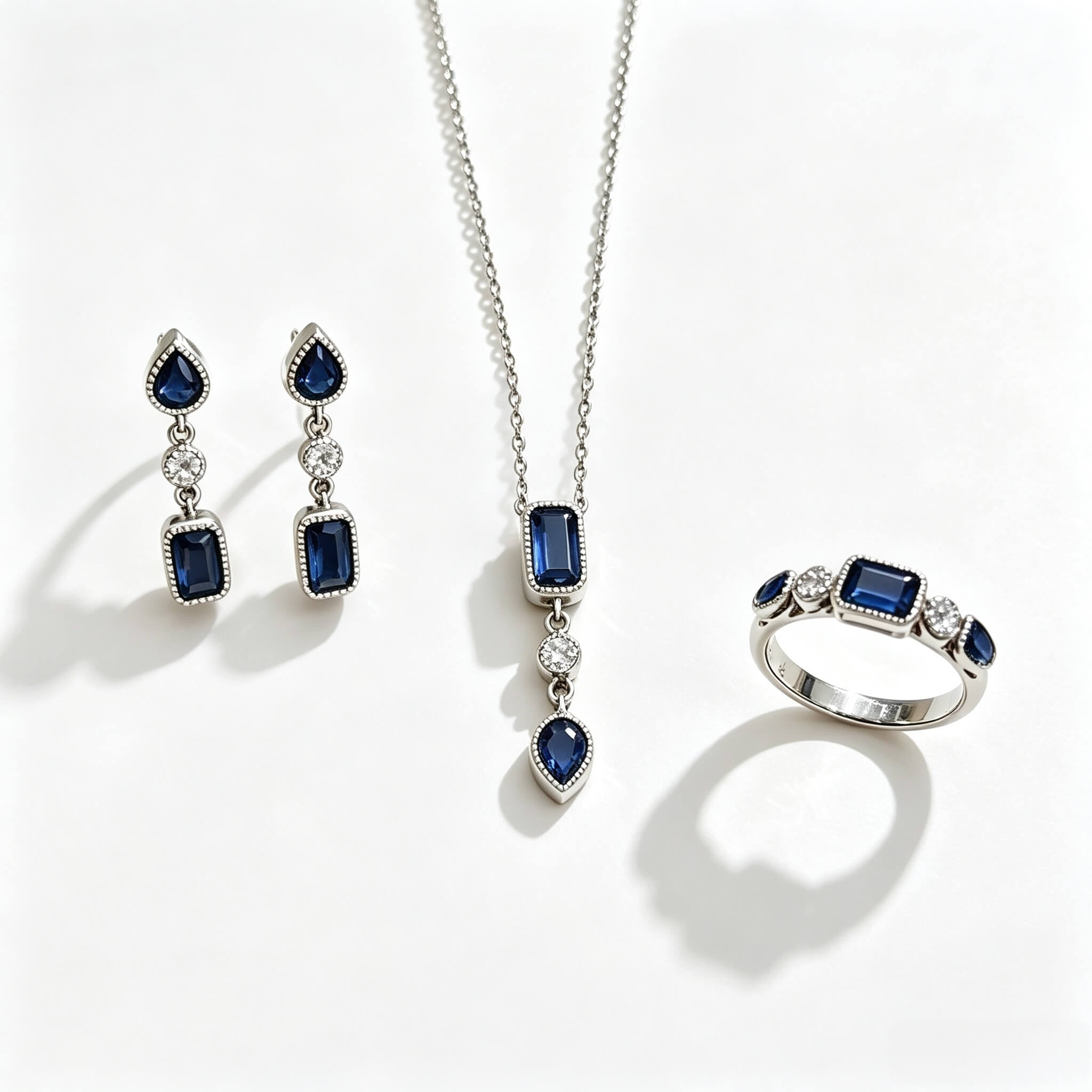S925 sterling silver vintage blue cubic zirconia jewelry set